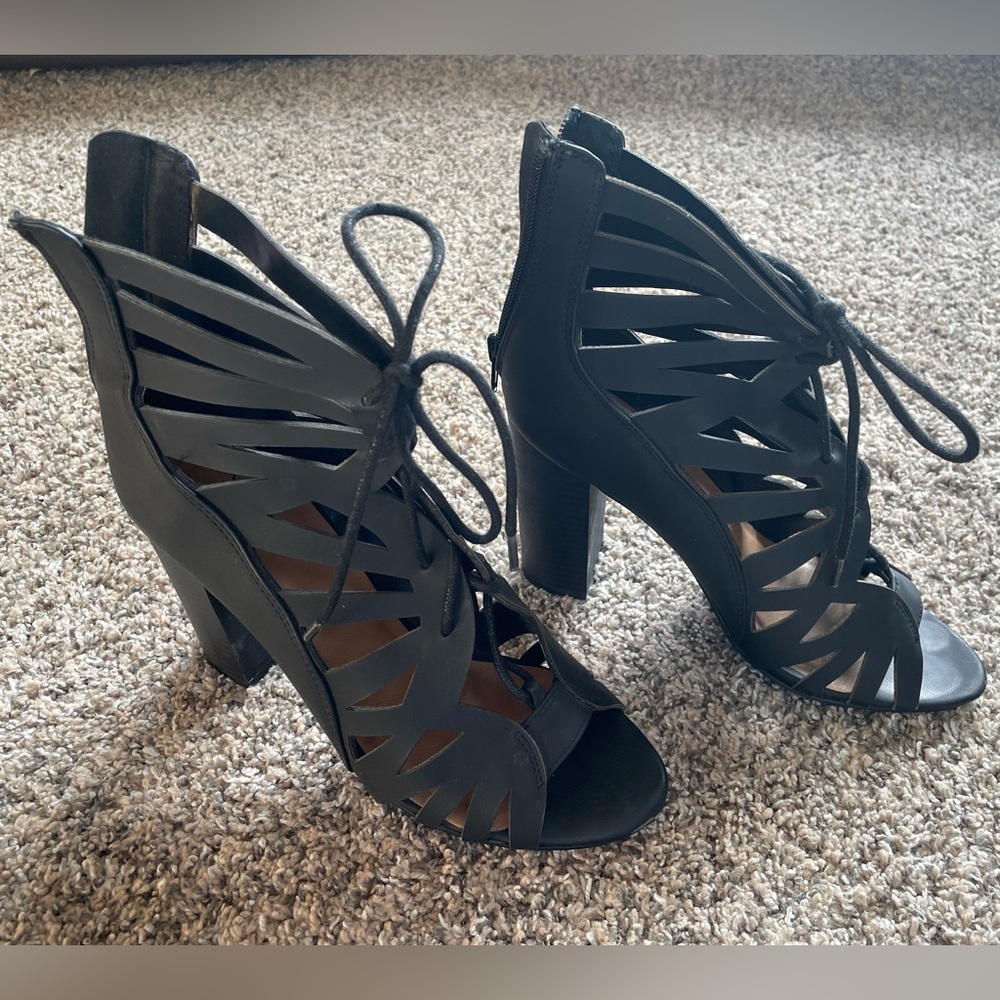 Black Leather Strappy Heels